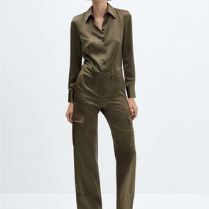 Satin Green jumpsuit with cargo pockets
